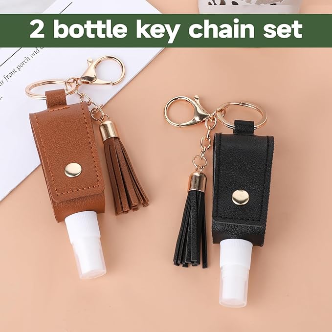 2 Pcs Handwashing Fluid Holder Travel Size, 1oz/30ml Small Squeeze Bottle with Keychain Portable Empty Travel Bottles Hand Refillable Containers for Liquid Storage(Black+Brown)