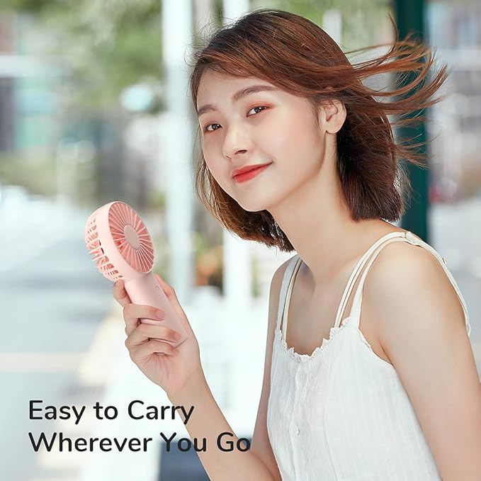 JISULIFE Handheld Fan, 4000mAh Portable Small and Personal USB Rechargeable Pocket [4-16H Working Time] Battery Operated Hand Fan with 3 Speeds for Outdoor/Travel, Summer Gift for Women Men-Pink