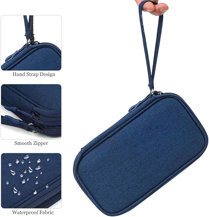 CAAORDKSO Electronic Organizer, Travel Cable Organizer Bag Pouch Electronic Accessories Carry Case Waterproof Electronic Bag for Cable, Cord, Charger, Phone, Power Bank, Earphone (Navy Blue, Medium)