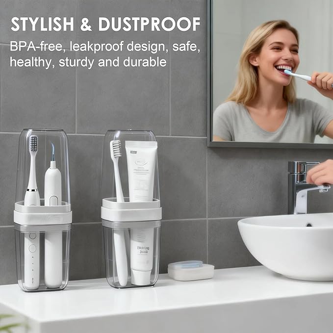 Travel Toothbrush Holders: 2-in-1 Toothbrush and Toothpaste Travel Case with Rinse Cups for Men Women, Compact Dustproof Toothbrush Holder for Traveling, Camping, Trip, School, Bathroom