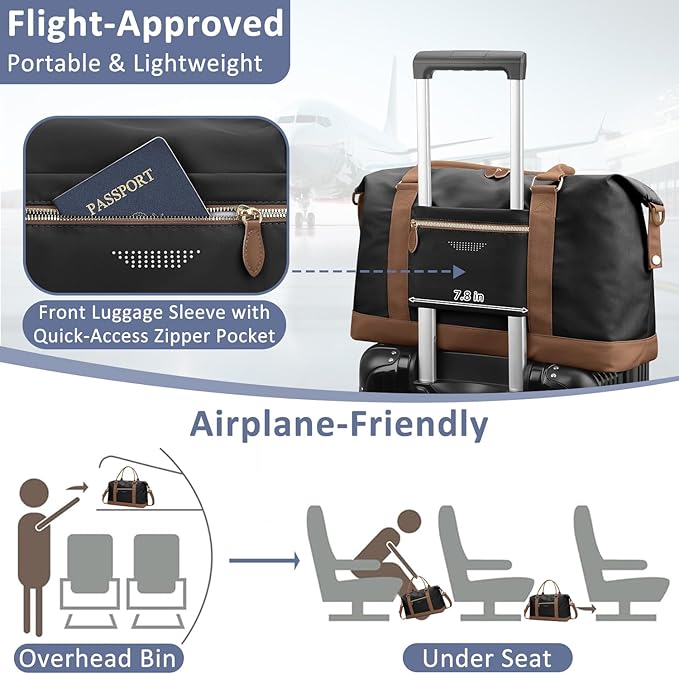 ELONGRIVER Travel Duffle Bag for Women, Weekender Bags, Hospital Bag for Labor Delivery, Lightweight Tote Duffel Overnight Bag with Luggage Sleeve, Airplane Travel Bags with Toiletry Bag, Large, Black