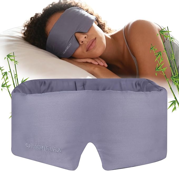 Calm&Relax Bamboo Sleep Mask: 3D Blackout Sleeping Eye Mask for Side Sleepers - Zero Pressure Eye Covers for Travel Airplane(Grey)