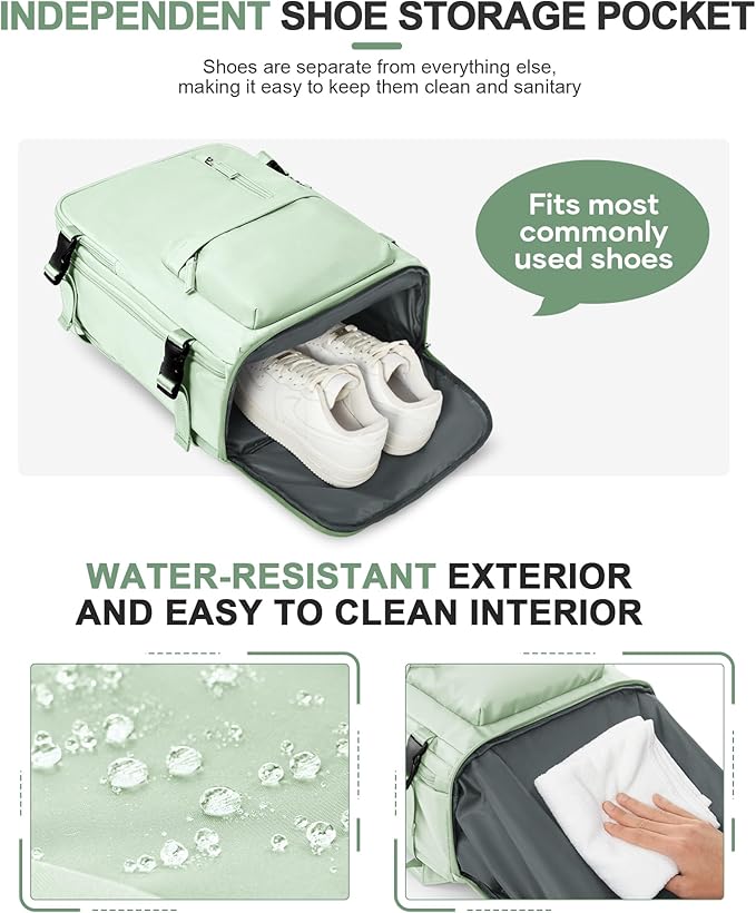 VGCUB Travel Backpack for Women Men for Spirit Airlines Personal Item Bag 18x14x8 Inches Laptop College Backpack,Waterproof Carry on Flight Approved Work Backpack Mochila de Viaje,Large Mint green