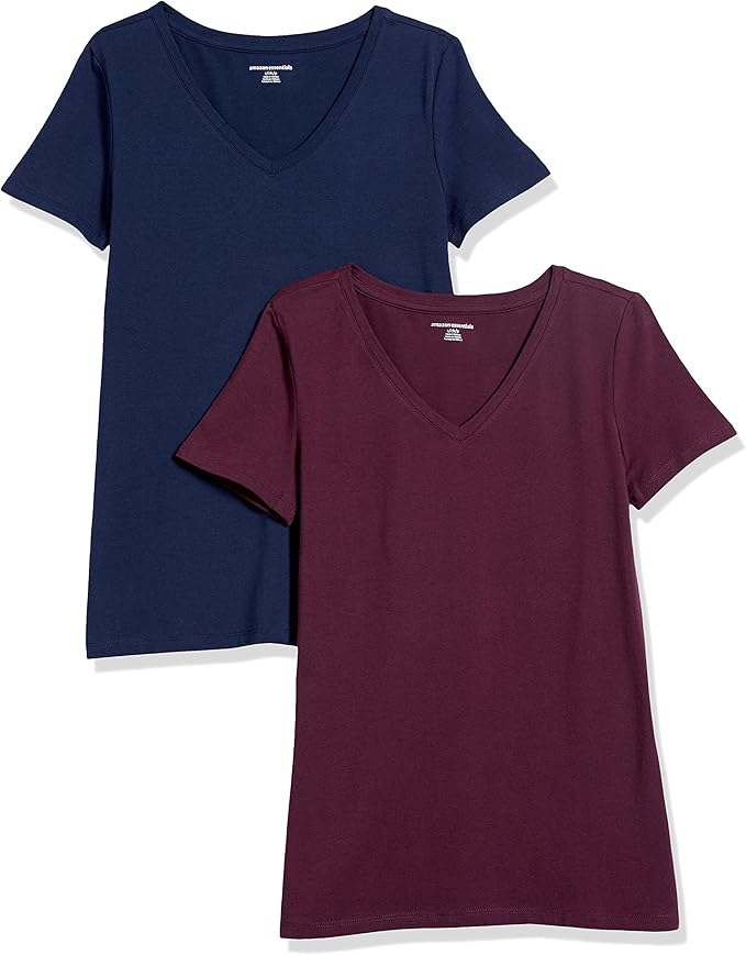 Amazon Essentials Women's Regular-Fit Short-Sleeve T-Shirt (Crewneck and V-Neck Options), Multipacks
