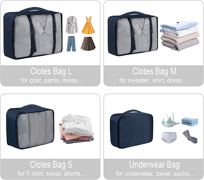 Vercord 8 Set Travel Packing Pods Luggage Organizers Cubes with Laundry Bags Accessories