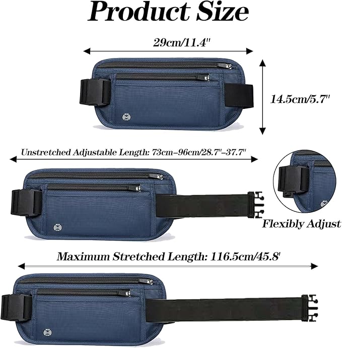 Blue Hidden Money Belt for Travel for Men, Waist Wallet Anti Theft, RFID Passport Holder For Travel Men Or Women, Money Pouch, RFID Passport Holder