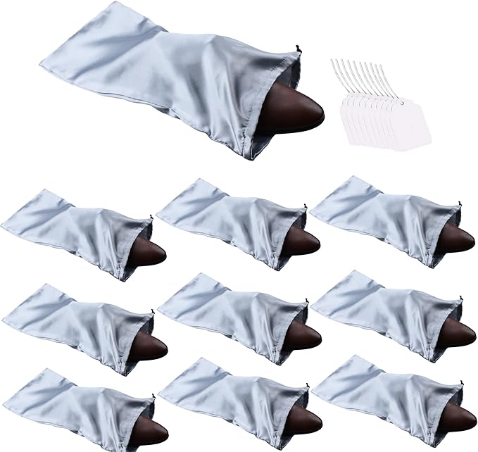 GONGKANGYUAN 10 Pack Shoe Bags for Travel Satin Fabric Shoe Bag with Drawstring for Men Women Travel Protecting Storing Shoes (Grey)