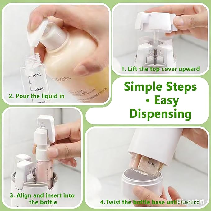 4 in 1 Travel Dispenser, Travel Bottles for Toiletries, Squeeze Leak Proof Dispenser Bottles with Scale and Label for Shampoo Lotion Shower Gel, Suitable for Travel, Camping and Gym(1 PC, White)