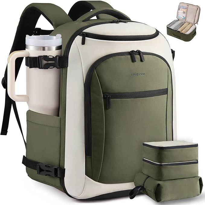 LOVEVOOK 50L Travel Backpack for Women & Men,Airline Approved Carry On Backpack with 3 Packing Cubes,TSA Waterproof Personal Item Bag,Weekender Overnight Essentials Backpacks fits 20" Laptop Backpack