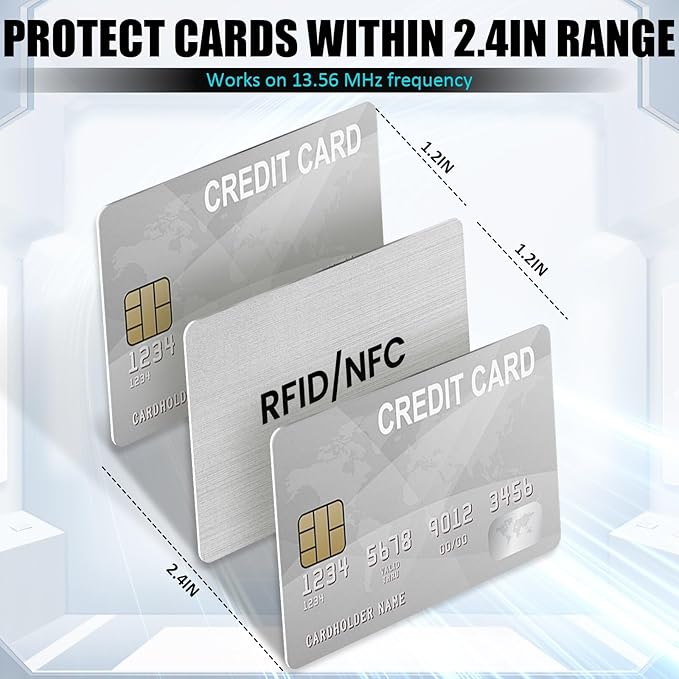 RFID Blocking Cards, Premium Contactless NFC Debit Credit Card & Passport Protector Blocker Set for Men & Women - Smart Slim Design One Card Protects Entire Wallet/Purse Safe - Silver 4 Pack