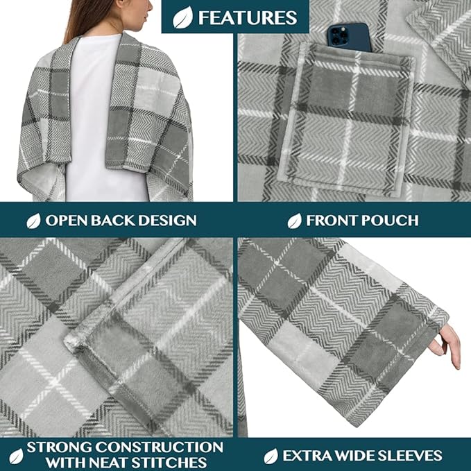 PAVILIA Wearable Blanket with Sleeves for Adult Women Men, Cozy Fleece Warm Wrap Throw with Arms, Gifts for Christmas, Wife