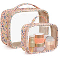 PACKISM Stylish TSA Approved Toiletry Bag Set, Floral, Clear Makeup Bag with Handle, 1 TSA Medium & 1 Large for Travel, Gift for Women, Nude Pink Ditsy Floral
