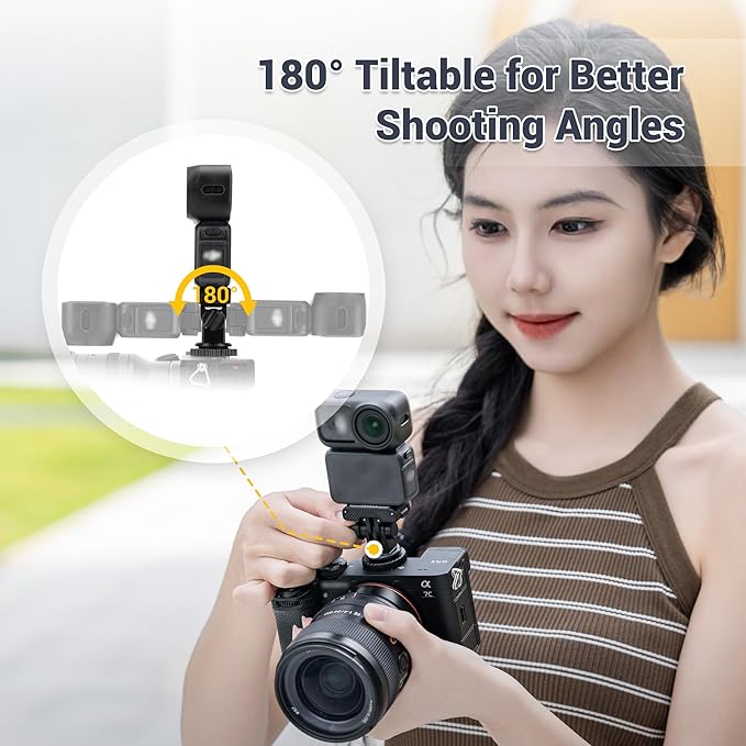 JJC Osmo Nano Action 6 Cold Shoe Adapter Mount for DJI Osmo Action 6 Accessories, 180° Angle Adjustable, Detachable Camera Monitor Mount with 1/4"-20 Screw Hole, Heavy Duty Nylon Tripod Adapter