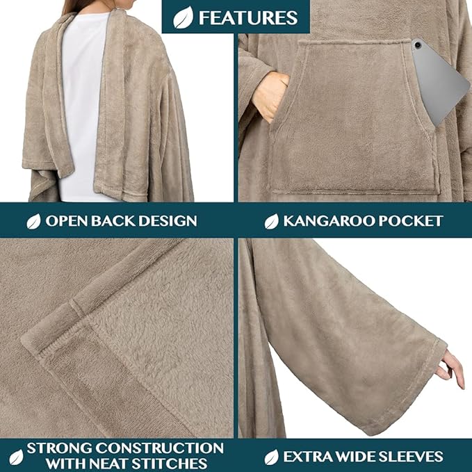 PAVILIA Blanket with Sleeves for Adult Women Men, Soft Warm Wearable Blanket Fleece Wrap Throw, Robe Blanket Gift