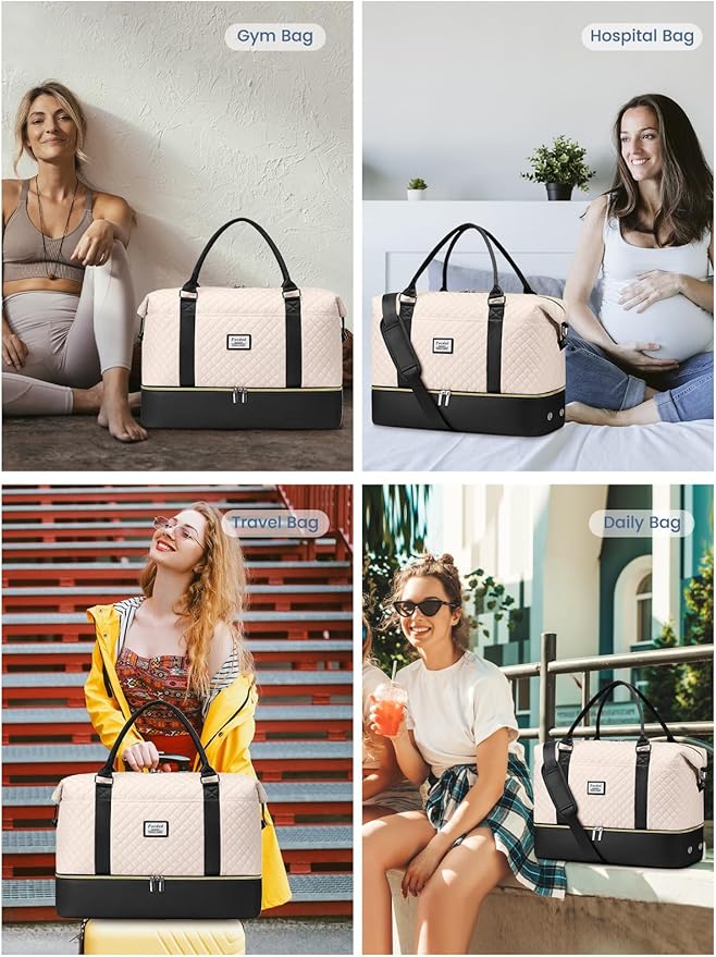 Travel Weekender Duffle Bags for Women: Overnight Bags with Shoe Compartment Large Carry on Weekend Bag with Toiletry & Wet Pocket Tote Duffel Bag Hospital Bag for Women Labor Delivery Begie Black