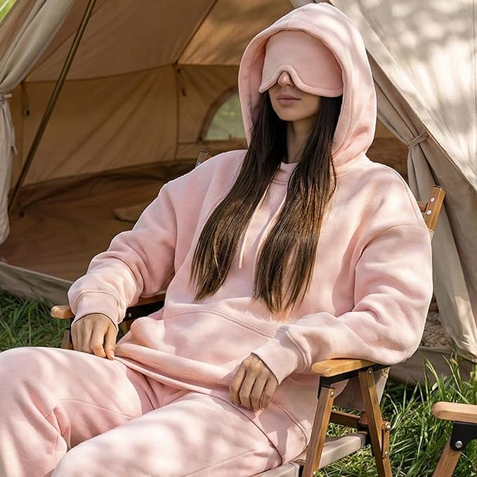 Ainangua Womens Oversized Pullover Essentials Hoodie with Eye Mask Comfor Airplane Mode Travel Office Vacation Sweatshirt