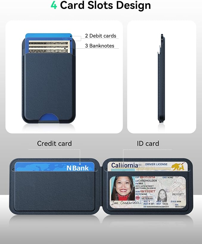 TWZKG for MagSafe Wallet, Works with Apple Find My,5 Card Holder with Stand, Magnetic Phone Wallet for iPhone 17/16/15/14/13/12 Pro Max Plus Air, RFID Blocking Vegan Leather,Blue