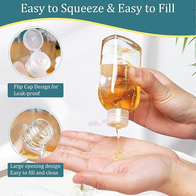 Cosywell Travel Shampoo Bottles 5pcs 3.4oz TSA Approved Travel Bottles for Toiletries Leak Proof Refillable Lotion Containers with Flip Cap Small Plastic Squeeze Bottle(Clear)