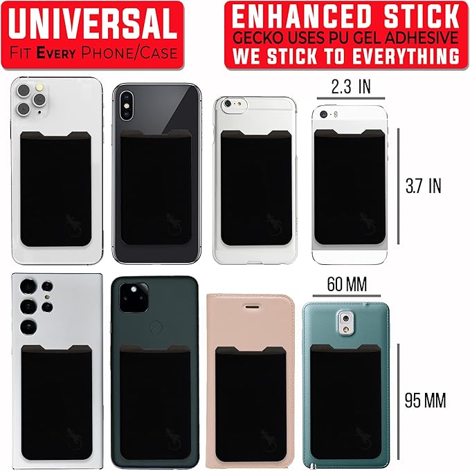 Phone Wallet - Adhesive Card Holder - Cell Phone Pouch - Stick on Lycra Pocket by Gecko - Carry Credit Cards and Cash