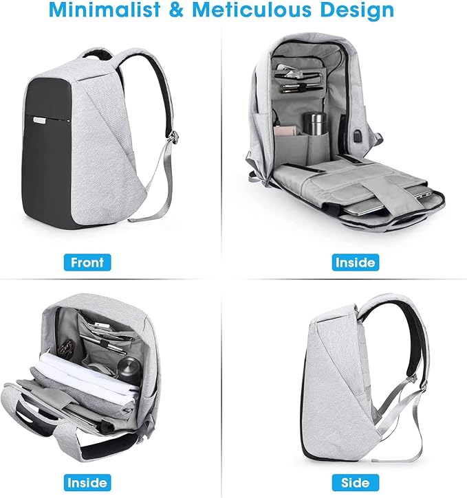 oscaurt Anti Theft Backpack 15.6 Inch Laptop Travel Backpack with Hidden Zipper and USB Charging Port Waterproof Business Computer Bag for Men & Women