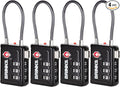 Brinks TSA Accepted Indicator Luggage Lock, Black - Resettable 3-Dial Combination, 1.5 inch Long Cable Shackle, New More Secure TSA008 Key, 4 Pack