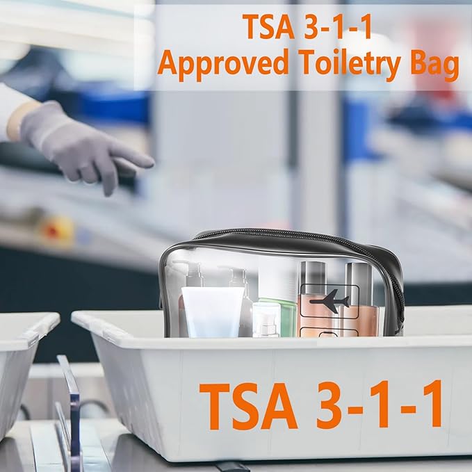 TSA Approved Toiletry Bag 3Pcs - 3 Pack Clear Travel Bags for Toiletries, Carry on Airport Airline Compliant Bag,Black