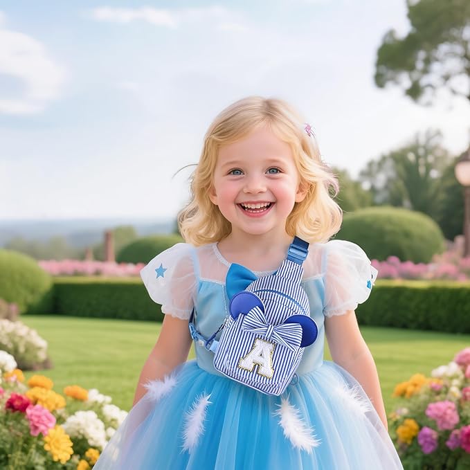 Birthday Gifts for Girls, Sling Bags for Girl Kid Travel, Birthday Gifts for 3 4 5 6 7 8 9 10 Year Old Girls Small Initial Blue Cross Body Sling Bag for Daughter Gift (Blue R)