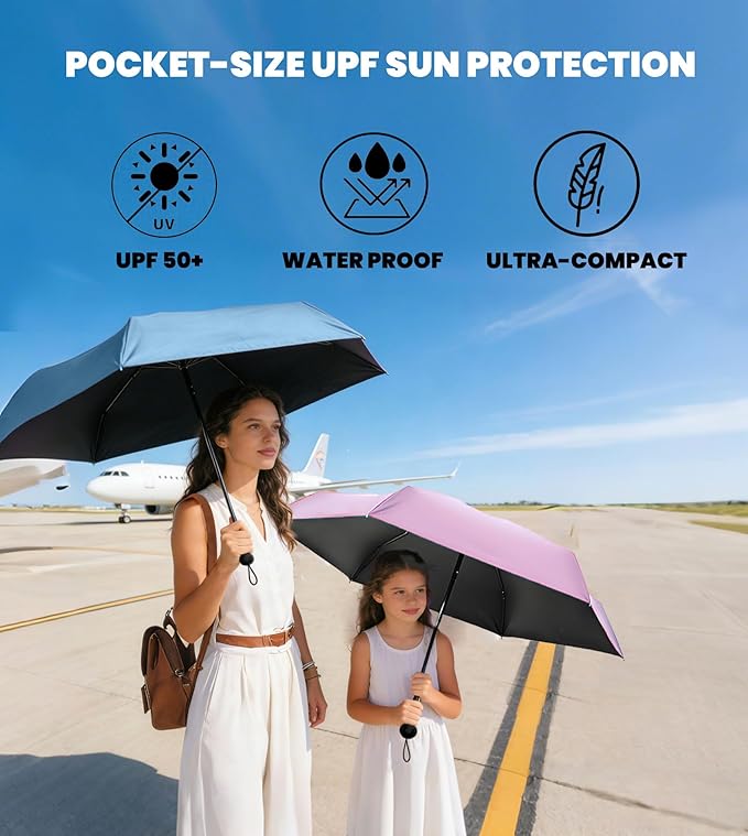 MRTLLOA Travel Essentials Mini Umbrella with Case for Purse - Small Compact & Lightweight, UV Sun Protection, Manual Open/Close for Pocket Umbrella(Women/Men/Kids)
