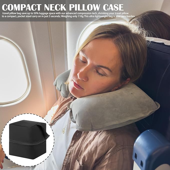 Shinylin 1 Pcs Travel Neck Pillow Bag 5.51 x 5.51 x 6.69 Inches Black Canvas Carrying Case with Handle & Quick Clasp Attaches to Luggage Backpacks for Airplane Train Journey