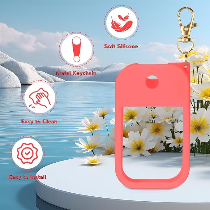 Hand Sanitizer Spray Case Compatible with Touchland Power Mist 1 oz – Silicone Case with Keychain for Touch Land Mist 1 fl oz（30 ml）, Hand Sanitizer Accessory for 1 fl oz (Red, 1 Pack)