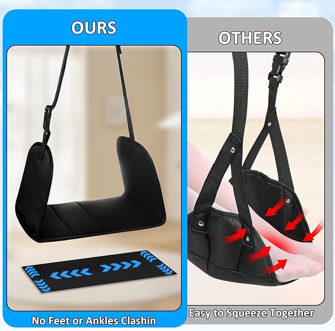 Airplane Foot Hammock, Plane Footrest Widen Airplane Footrest Long Flight Hammock Memory Foam Travel Plane Foot Sling Under Desk at Work Gaming Travel Essentials, Black