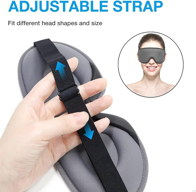 LYSIAN Blackout 3D Sleep Mask for Side Sleepers, No Pressure on Eyes, Soft Contoured Eye Mask for Sleeping, Adjustable Comfortable Night Blindfold for Travel, Office Nap, Home (Silver-Grey)