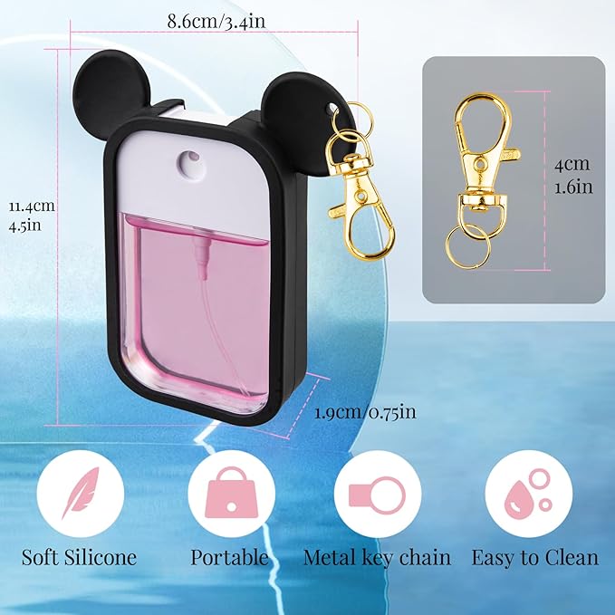 TERPINK Silicone Case Compatible with Touchland Hand Sanitizer Spray 1 fl oz, Mouse Design Protective Case with Keychain for Power Mist and Glow Mist, Hand Sanitizer Spray Accessory 1 Pack (Black)