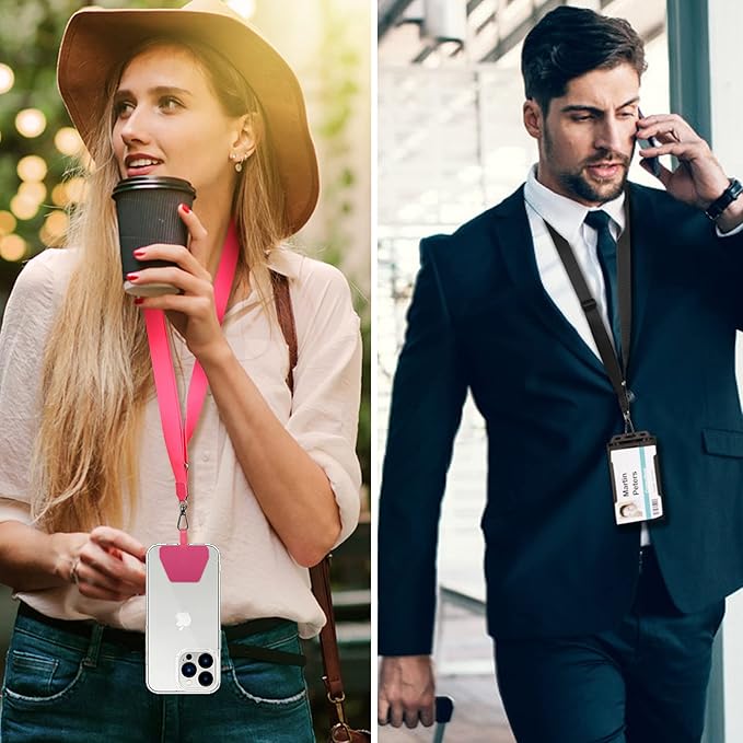 CACOE Phone Lanyard 2 Pcs Adjustable Neck Strap,4 Pcs Patches,Universal Crossbody Multifuctional Patch Cell Phone Lanyards Compatible with Most Smartphones(Black+Rose Red)