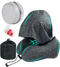Travel Neck Pillow with Extra Large Hood Rollable Airplane Hooded Neck Pillow with Memory Foam Filling and Removable, Skin-Friendly Cover with a Carrying Case & Pouch (Cationic)