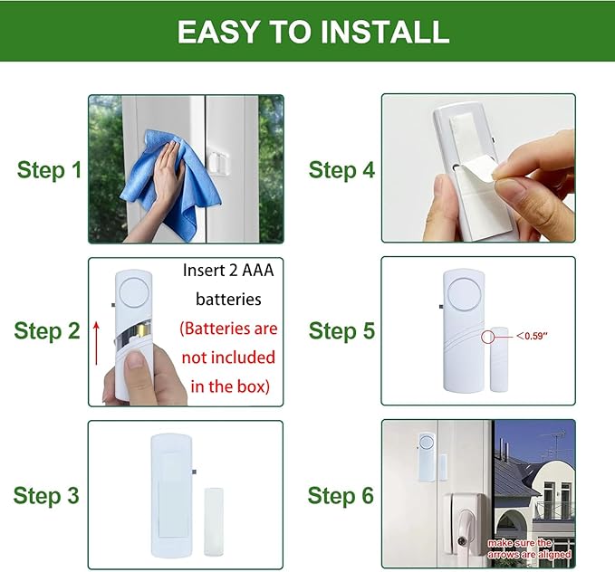 Door Window Alarm, 90dB Door Alarms Sensor for Kids Safety, Home Security, Door Window Burglar Alarm, Window Pool Alarms for Home, Apartments, Offices, Hotel Rooms (4pack)