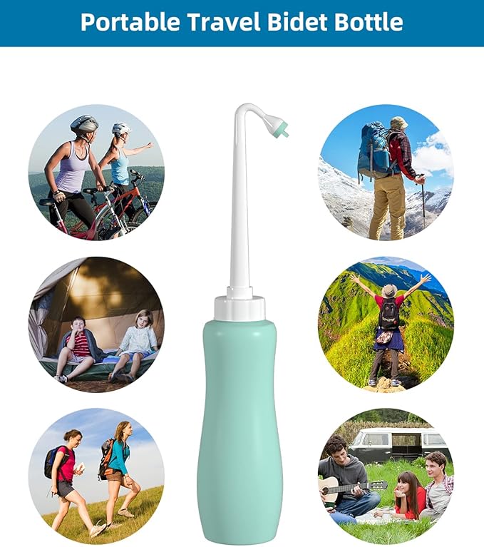 Hibbent 2 Pack 650ml Portable Bidet Sprayer for Women or Men, Handheld Travel Bidet for Personal Hygiene, Jet Spray Bottle for Toilet & Bathroom, Peri Bottle for Postpartum Care, Travel Bag, Green