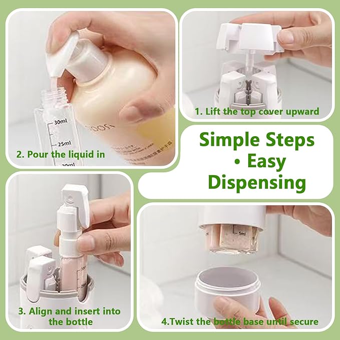 4 in 1 Travel Dispenser, Travel Bottles for Toiletries, Squeeze Leak Proof Dispenser Bottles with Scale and Label for Shampoo Lotion Shower Gel, Suitable for Travel, Camping and Gym(2 PC, White)