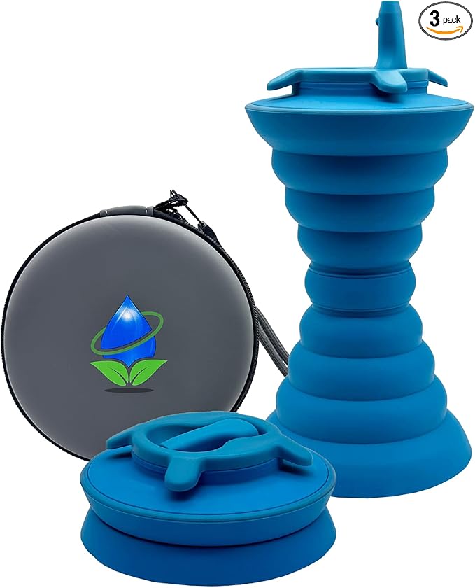 The Pocket Bidet® Bundle: Portable Travel Bidet with Zip Case & Adjustable Neck Strap. Collapsible Design, Easy to Spray, Flying Saucer Bidet for Men & Women, Fits in a Purse or Bag (Blue, 500 ml)