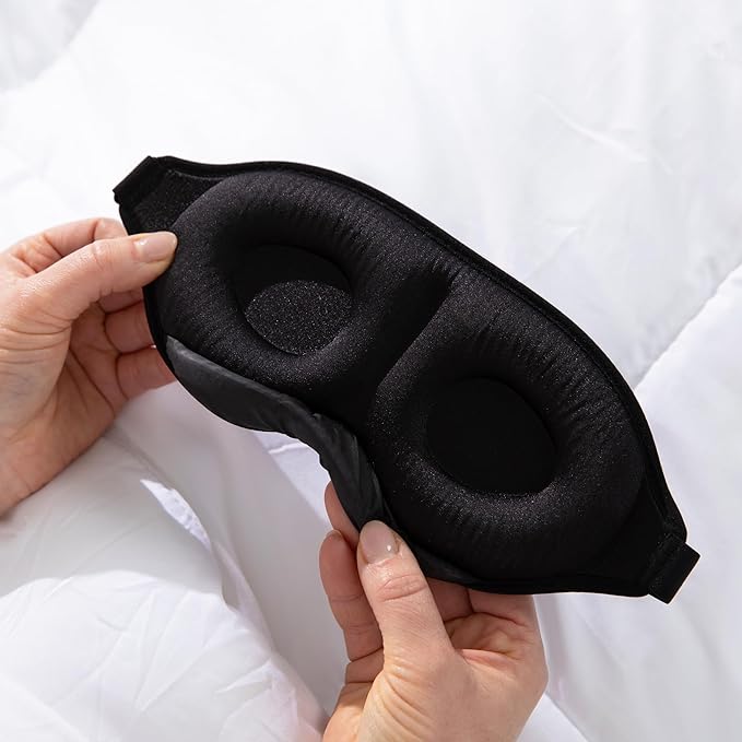 100% Blackout Luxury Sleep Mask for Men, Women, Side Sleepers Ultra-Soft 3D Contoured Eye Masks for Sleep, Travel, Meditation – Adjustable Comfort Fit with Free Ear Plugs – Black