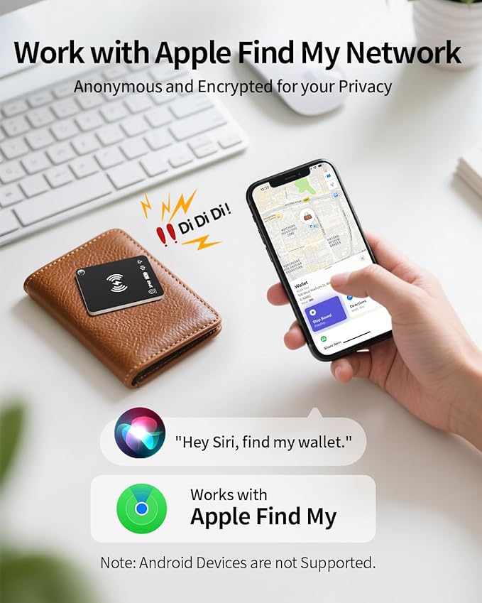 Wallet Tracker Card Works with Apple Find My (iOS Only), Rechargeable Air Tracker Tag Smart Card, Item Finders for Key, Wallet, Luggage, Backpack, Suitcases, Passport et (1 Pack Black)
