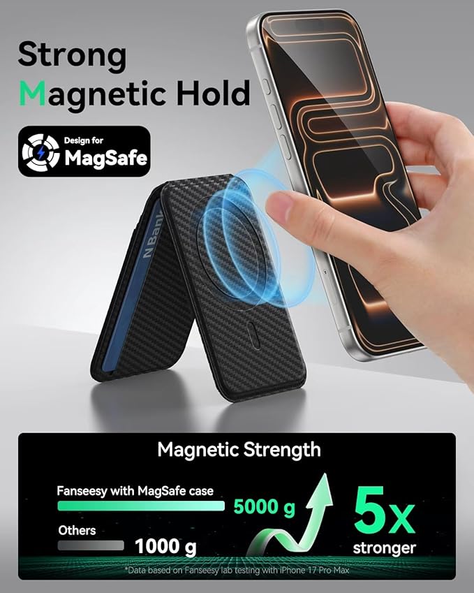 TWZKG for MagSafe Wallet, Works with Apple Find My,5 Card Holder with Stand, Magnetic Phone Wallet for iPhone 17/16/15/14/13/12 Pro Max Plus Air, RFID Blocking Vegan Leather,Carbon Fiber