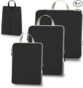 Compression Packing Cubes for Travel, Set of 4 Expandable Luggage Organizers with Shoe Bag, Lightweight Water-Resistant Suitcase Essentials for Carry-on & Checked Luggage, Black