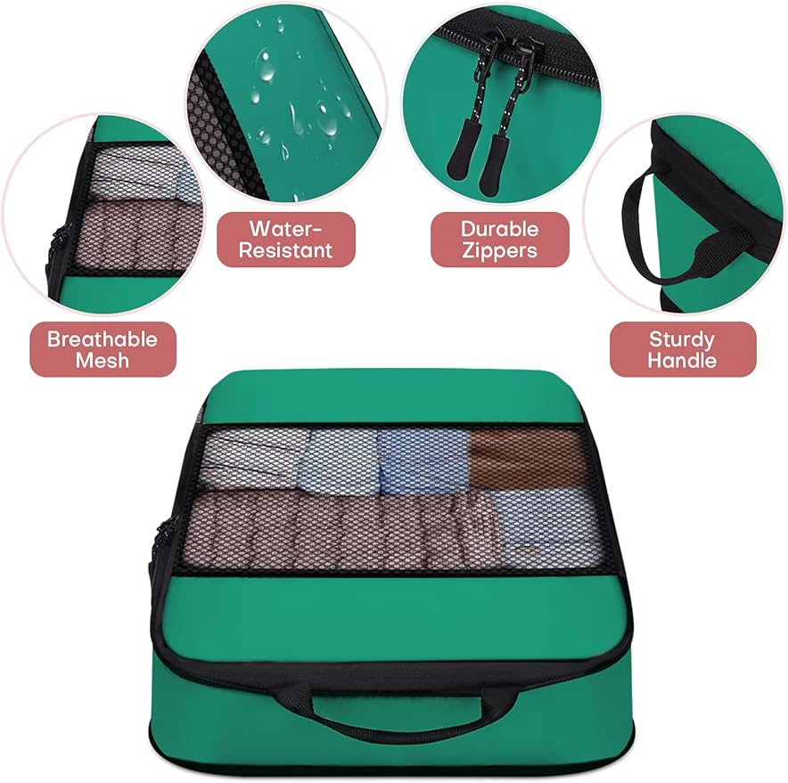 SDGFUI 6 PCS Set Compression Packing Cubes for Travel, Lightweight Packing Organizer Bags Travel Essentials for Carry On, Suitcase, Home Closet - Green