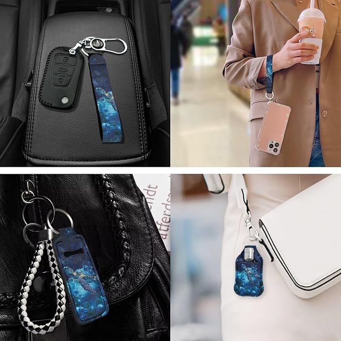 Suobstales 3Pcs Travel Bottles Keychain Holder Set,Travel Bottle Sleeves+Neoprene Chapstick Holders+Lanyard Keychain