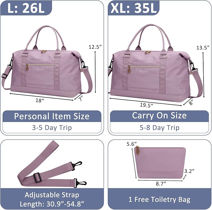 ELONGRIVER Travel Duffle Bag for Women, Weekender Bags, Hospital Bag for Labor Delivery, Lightweight Tote Duffel Overnight Bag with Luggage Sleeve,Airplane Travel Bags (Purple, Large)