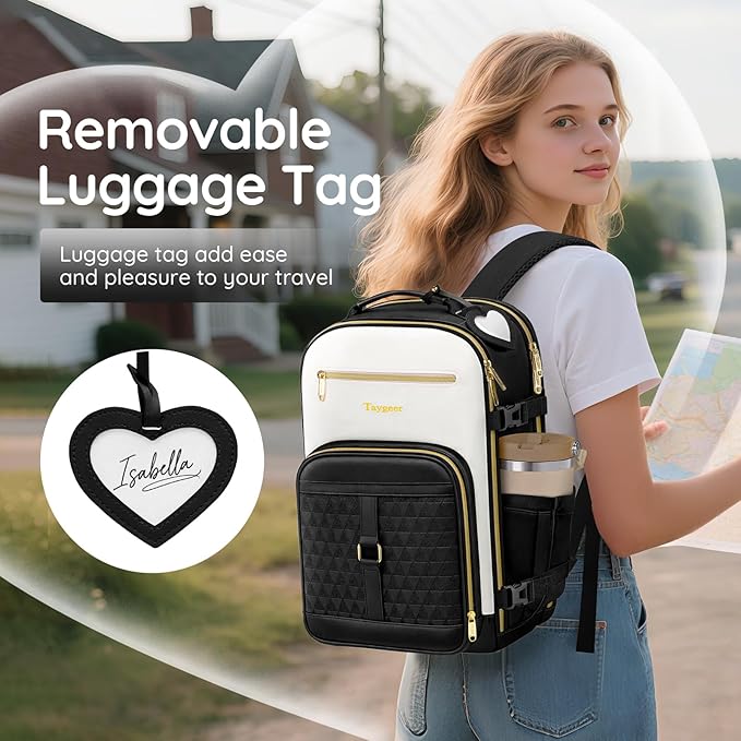 Taygeer Carry on Backpack for Airplanes, TSA Travel Backpack with Shoe Compartment & Luggage Tags, Airline Personal Item Bag for Women Teens, Black