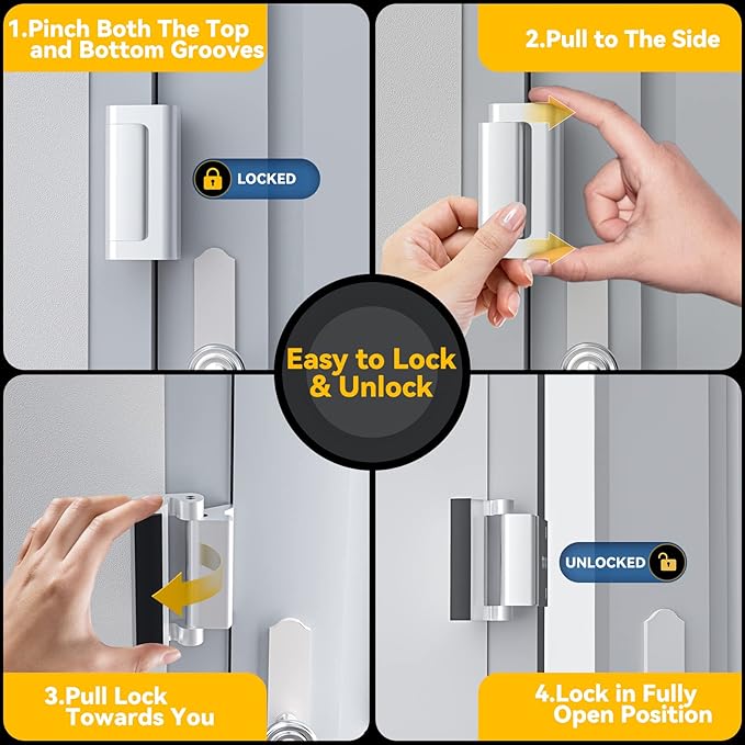 Rerishom 2 Pack Door Lock Withstand 800 lbs for Inward Swinging Door,Door Reinforcement Lock with 8 Screws to Prevent Unauthorized Entry, Pin Tumbler for Extra Home Security and Privacy