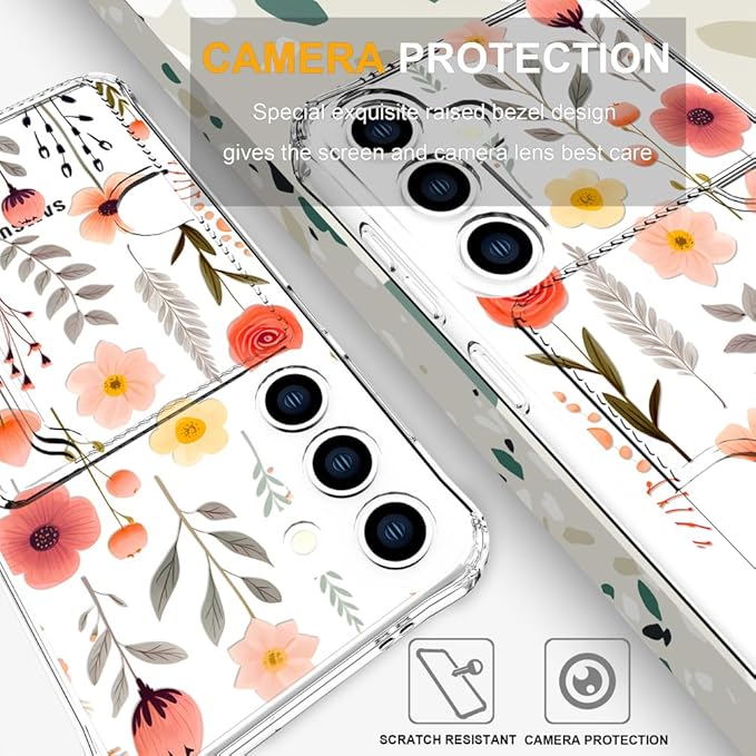 Compatible with Samsung Galaxy S24 / S25 Case Card Holder for Women Cute Design,Wallet Phone Cases Transparent Cool Kawaii Protective (Clear Flowers Leaves)
