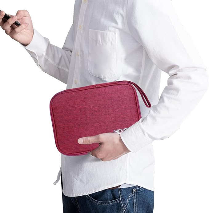 Lcsmaokin Electronics Travel Organizer,Portable Waterproof Electronic Travel Storage Bag for Small Charging Cord Storage,Charger,Small Electronics,SD Card etc,for Travel,Business -Wine Red